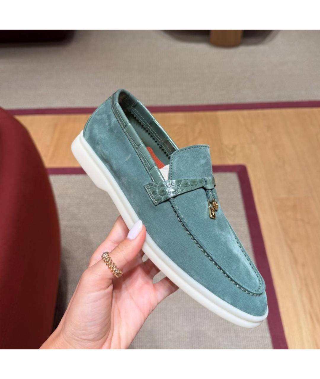 LORO PIANA Зеленые замшевые лоферы, фото 6