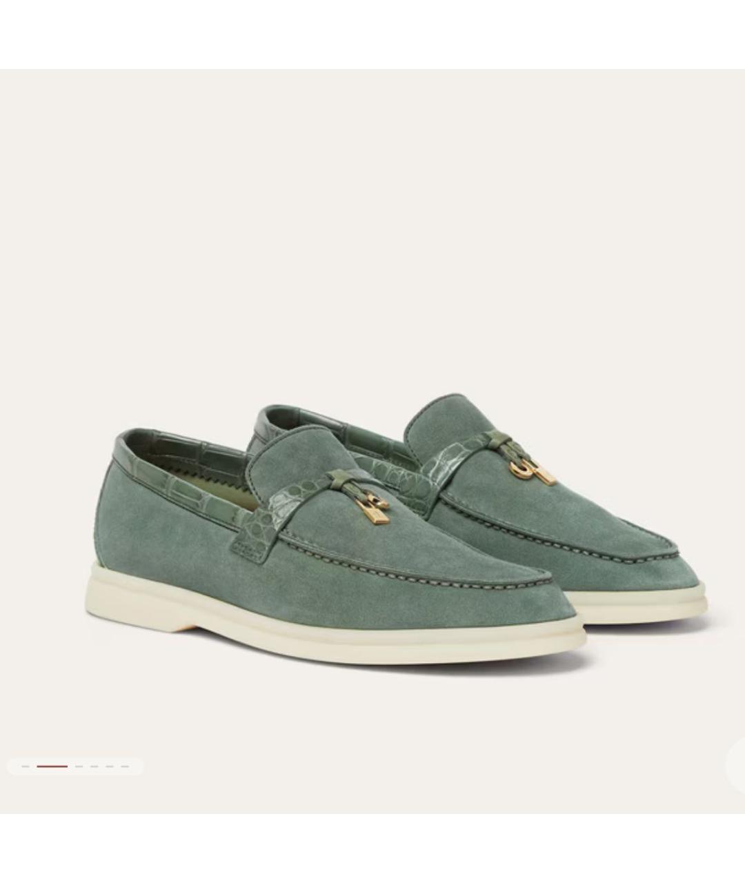LORO PIANA Зеленые замшевые лоферы, фото 2