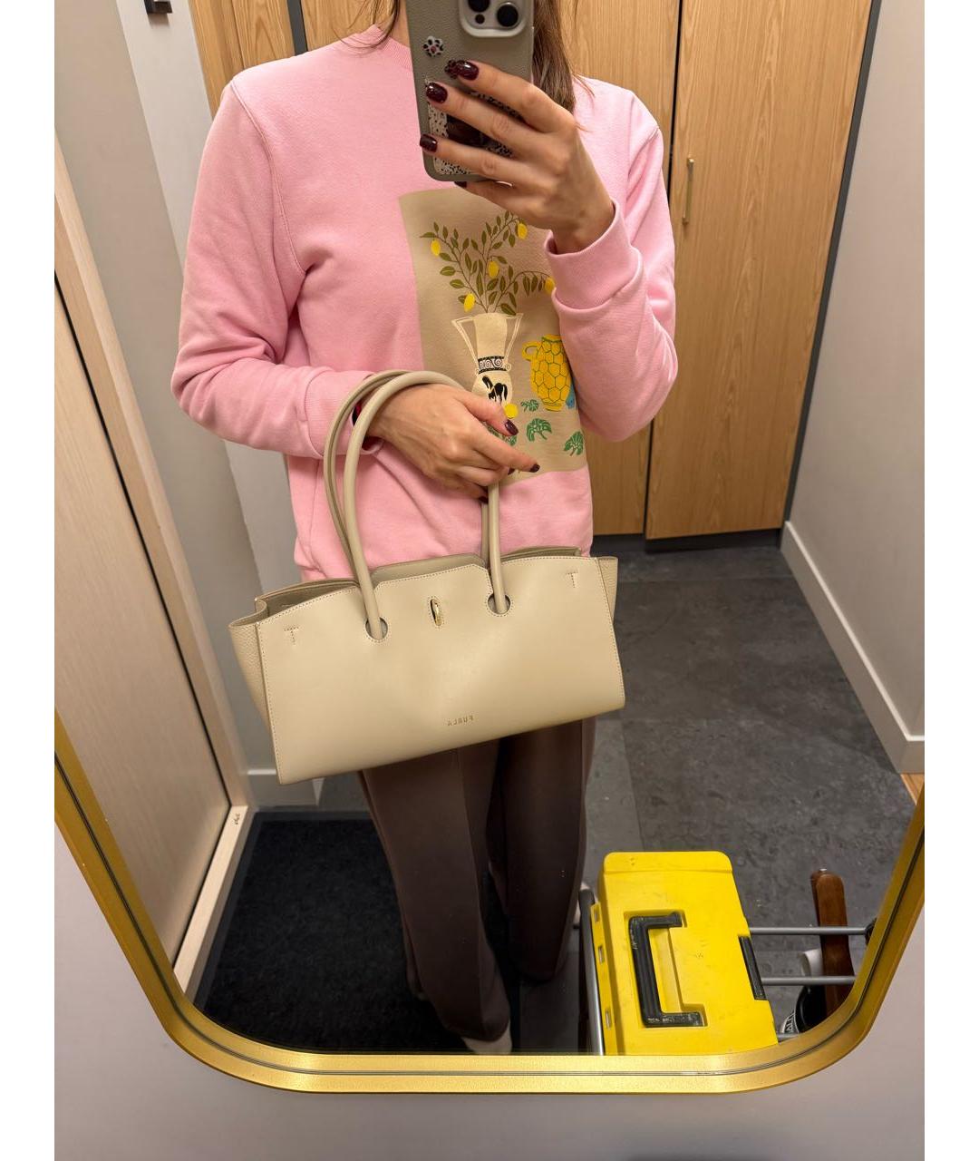 FURLA Бежевая кожаная сумка с короткими ручками, фото 3