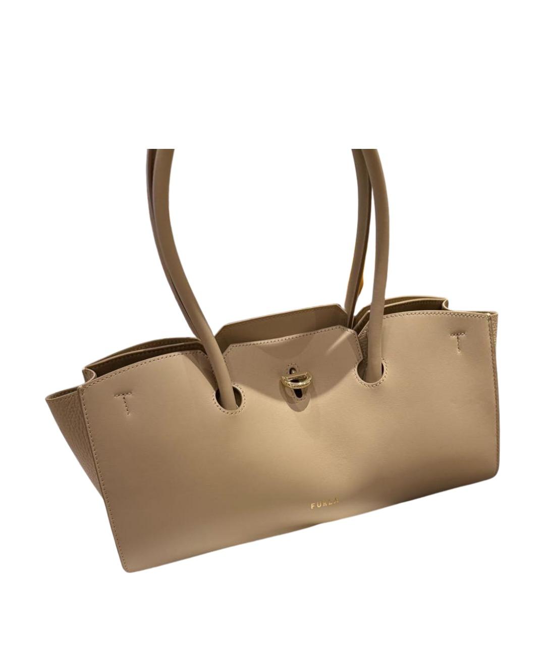 FURLA Бежевая кожаная сумка с короткими ручками, фото 1