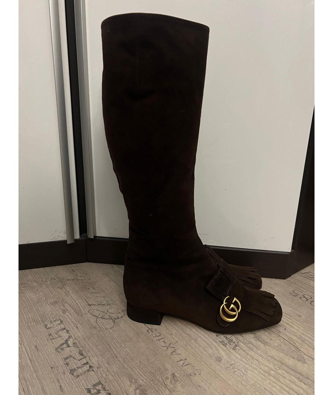 GUCCI Коричневые замшевые сапоги, фото 7