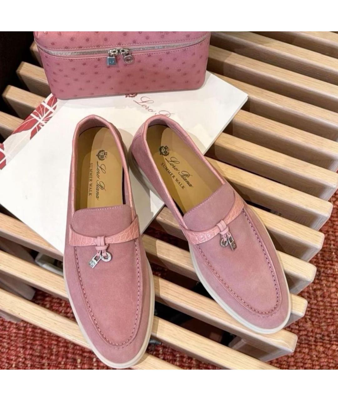 LORO PIANA Розовые замшевые лоферы, фото 6