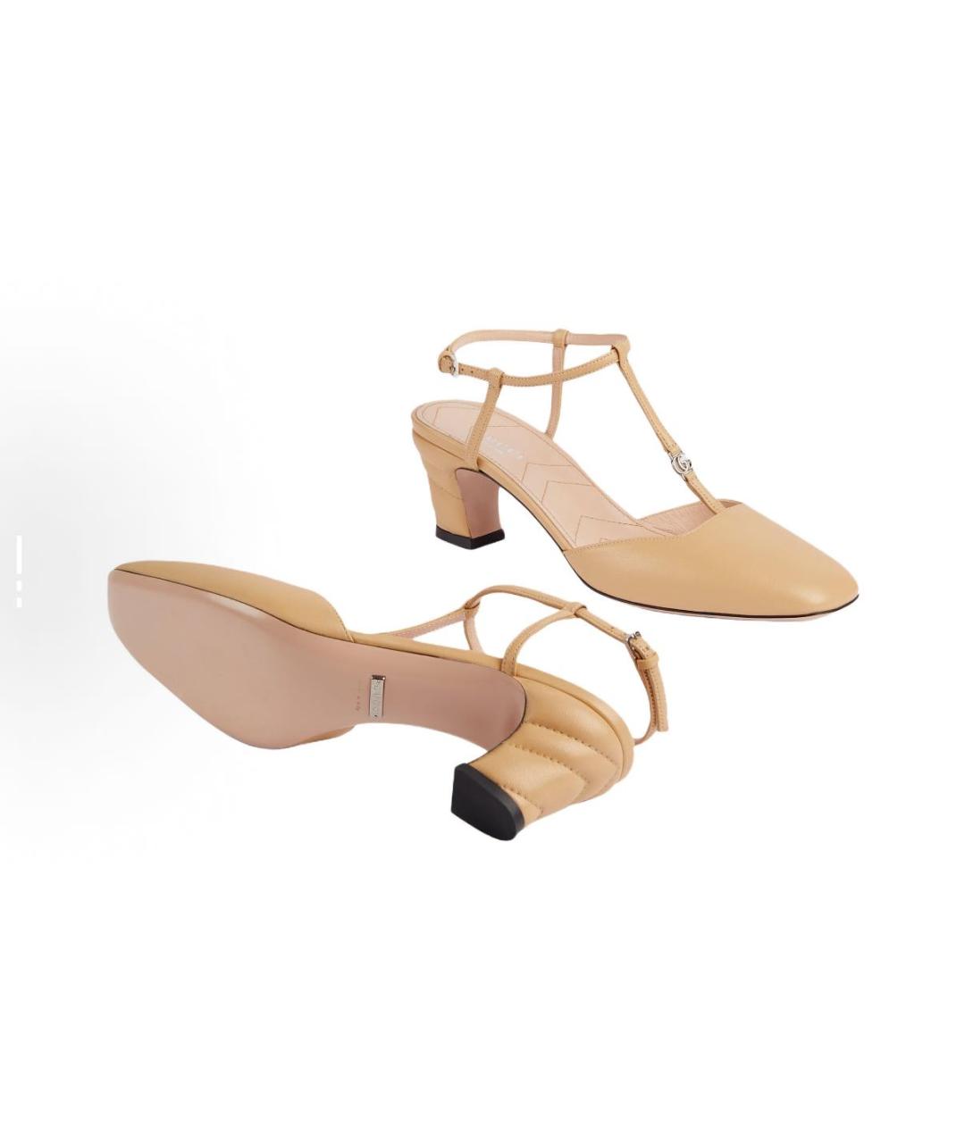 GUCCI Бежевые кожаные туфли, фото 5