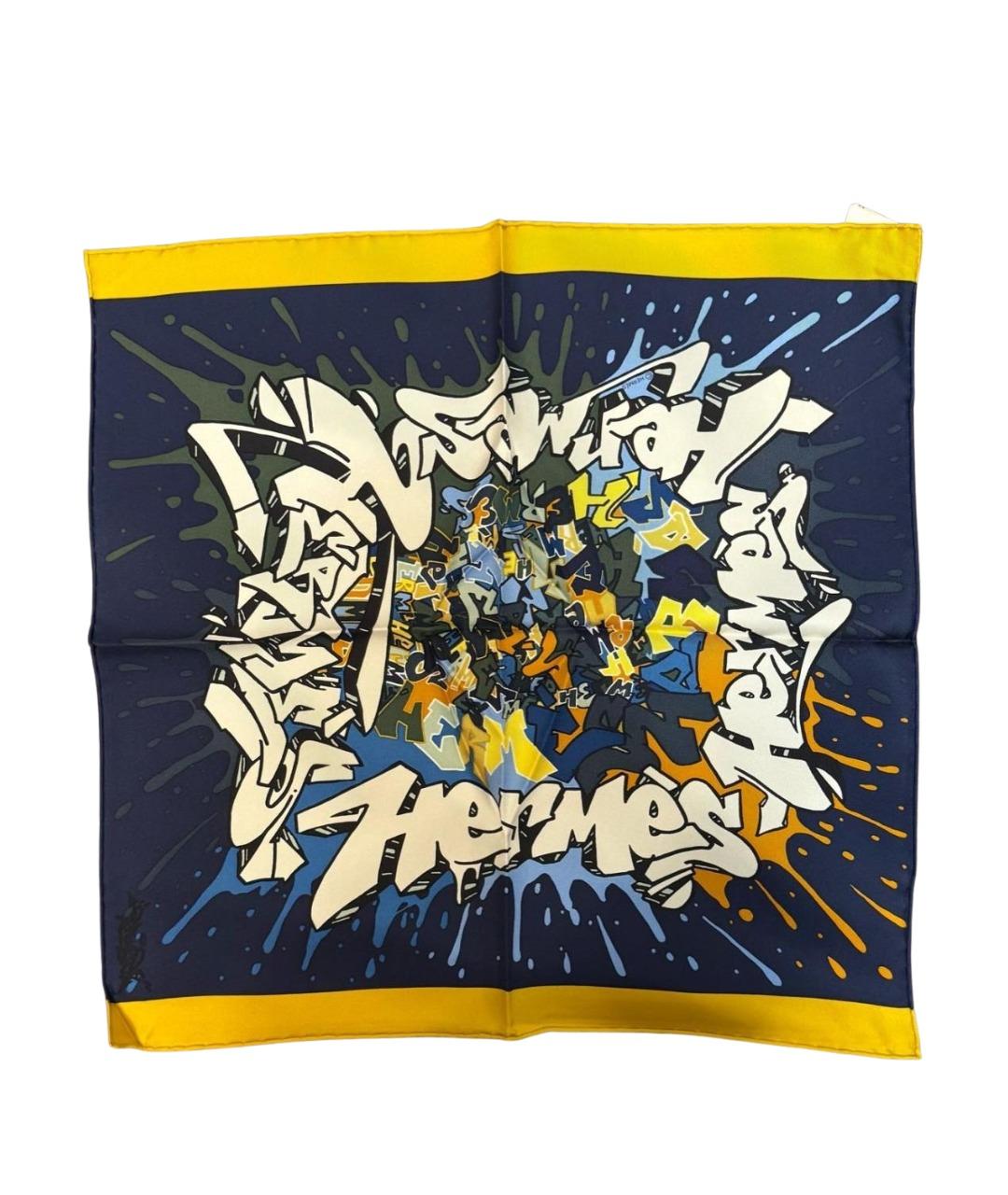 HERMES Синий шелковый платок, фото 1