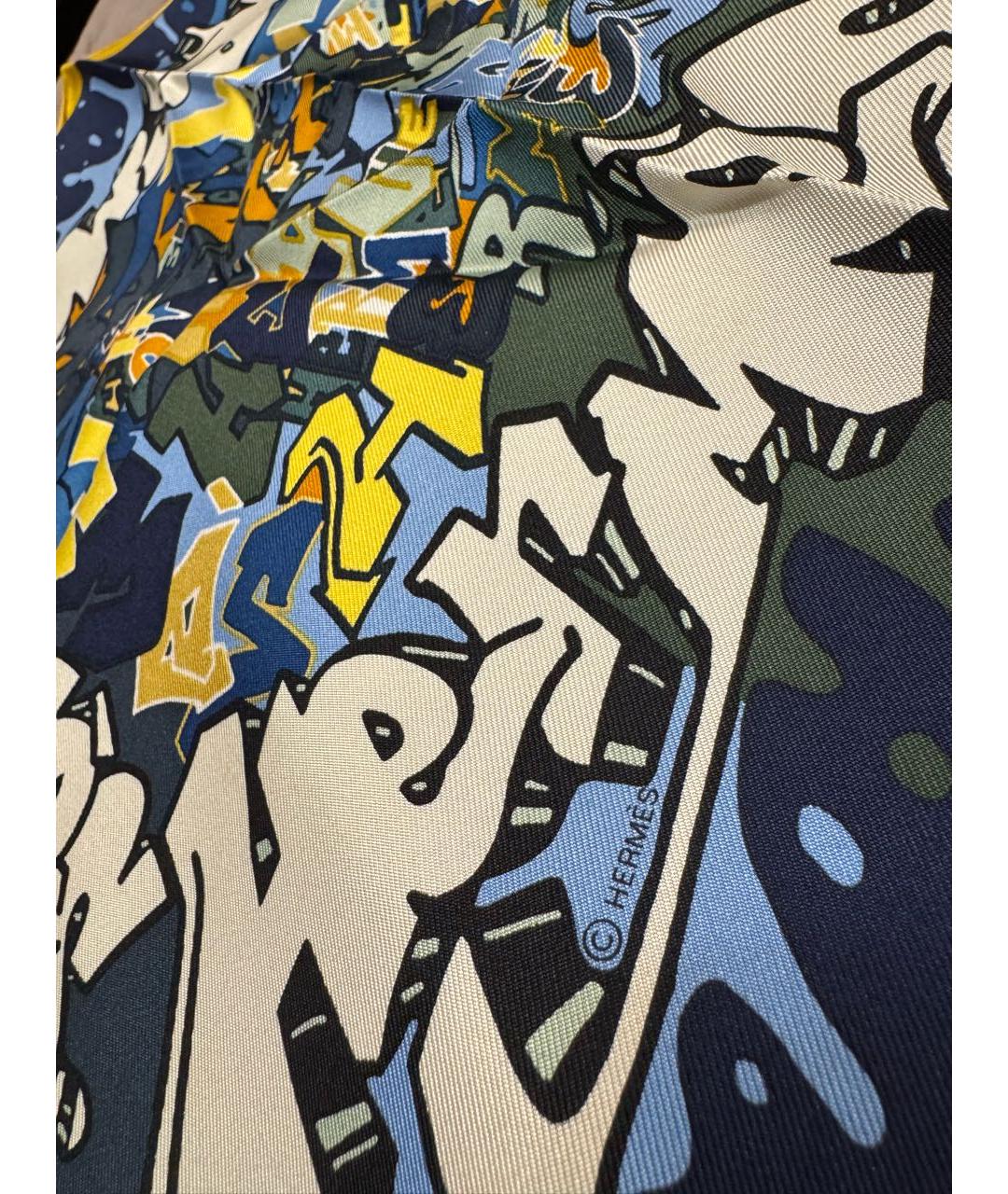 HERMES Синий шелковый платок, фото 2