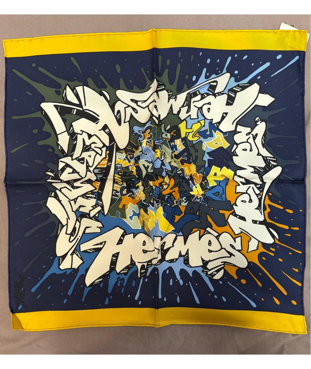 HERMES Синий шелковый платок, фото 5