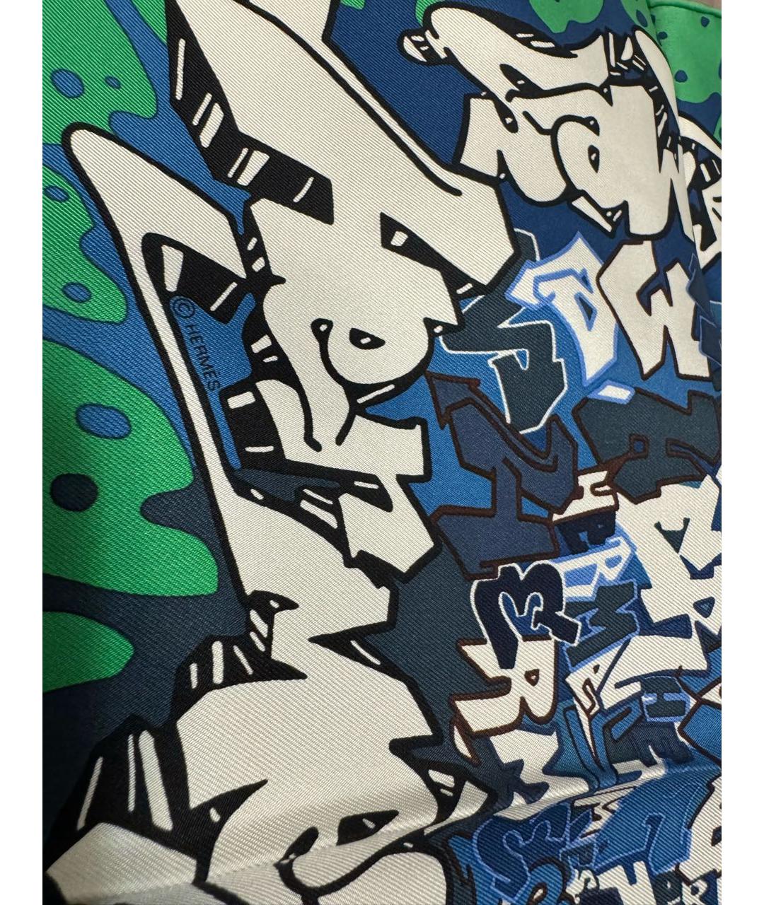 HERMES Зеленый шелковый платок, фото 4