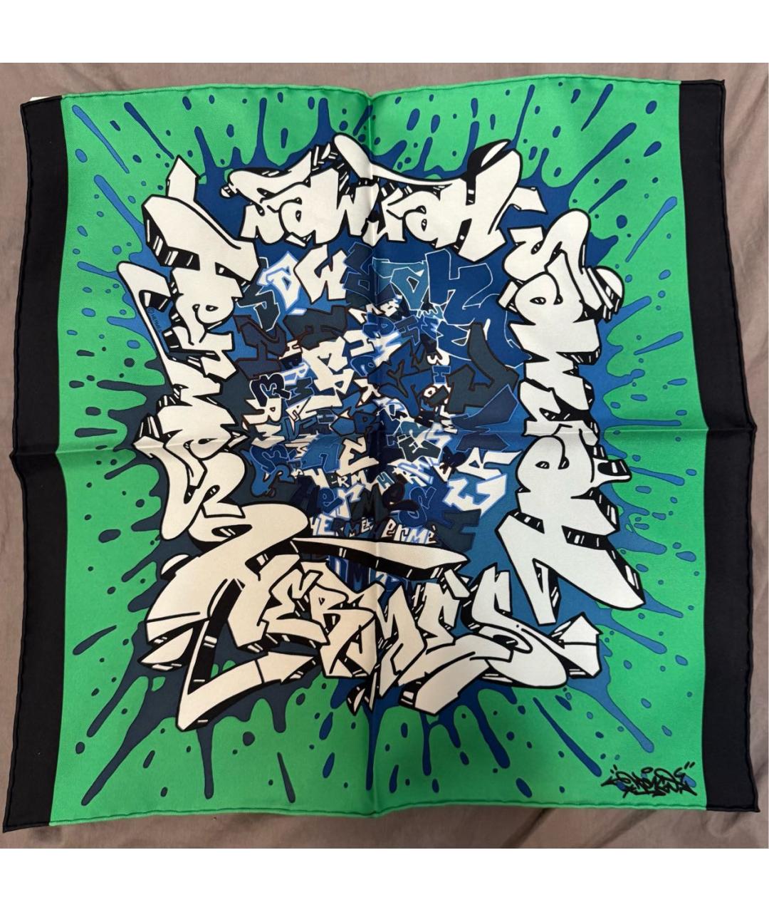 HERMES Зеленый шелковый платок, фото 5