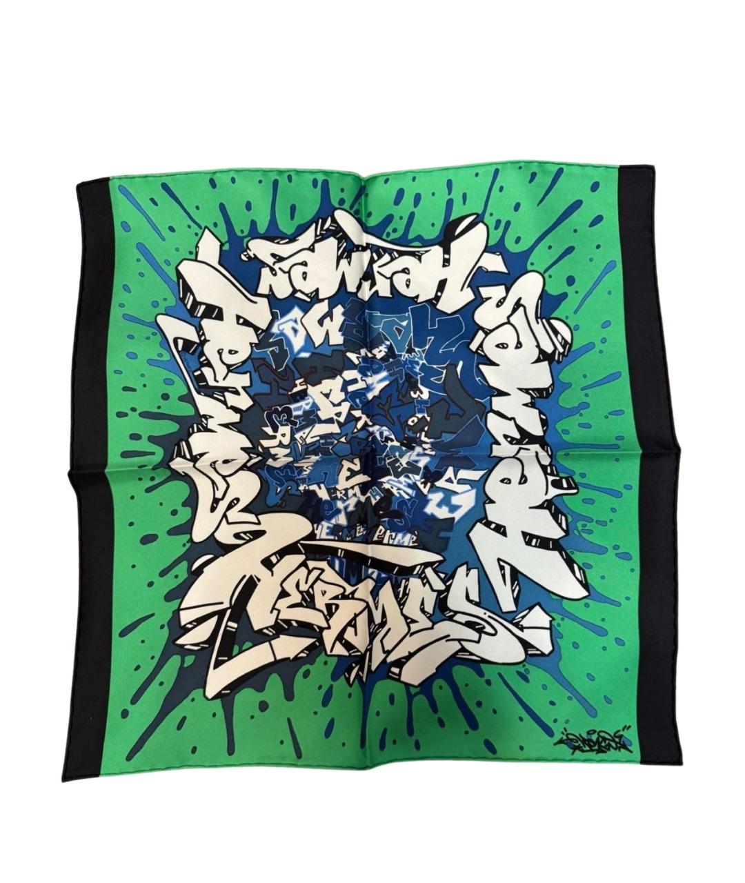 HERMES Зеленый шелковый платок, фото 1