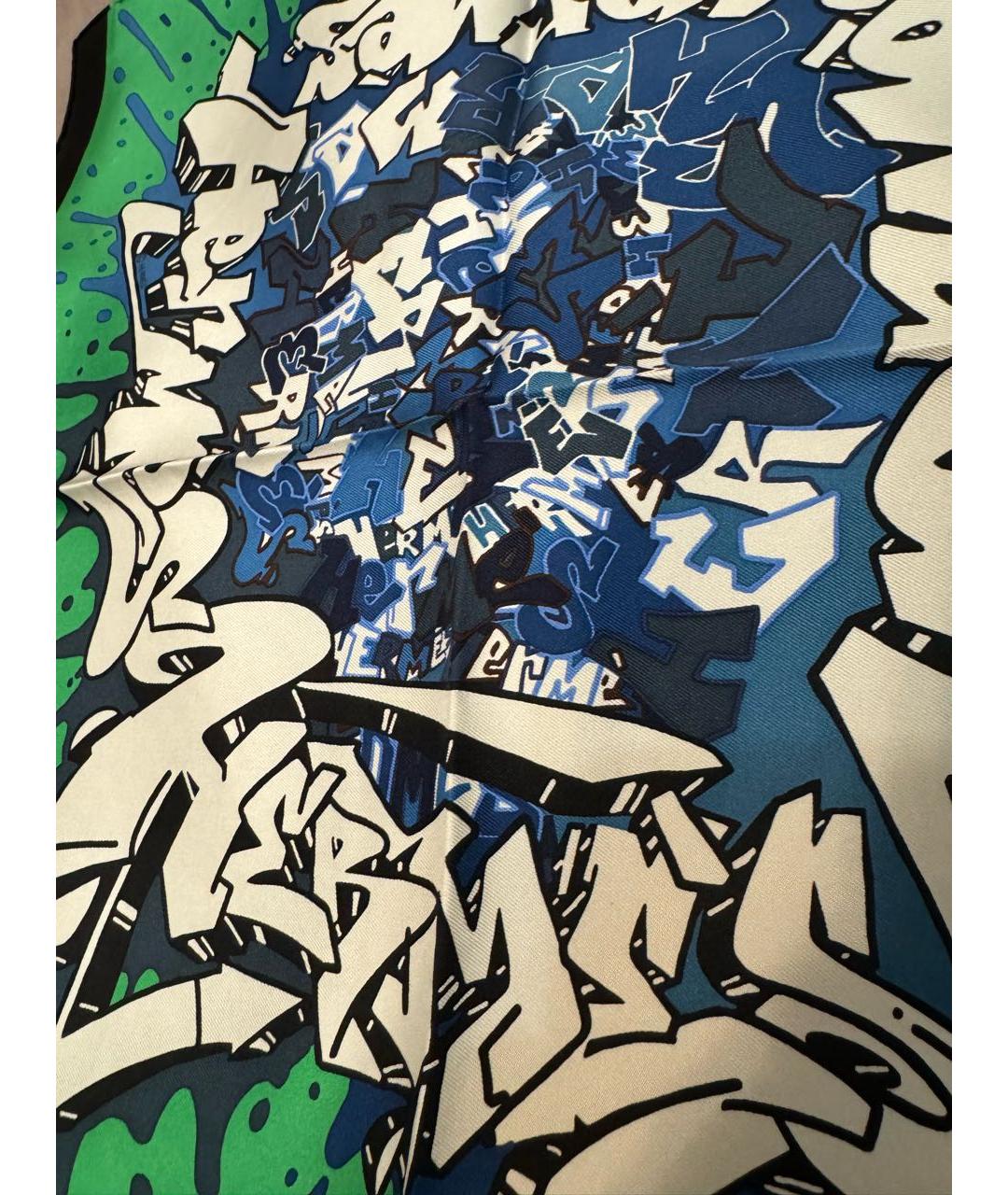 HERMES Зеленый шелковый платок, фото 3