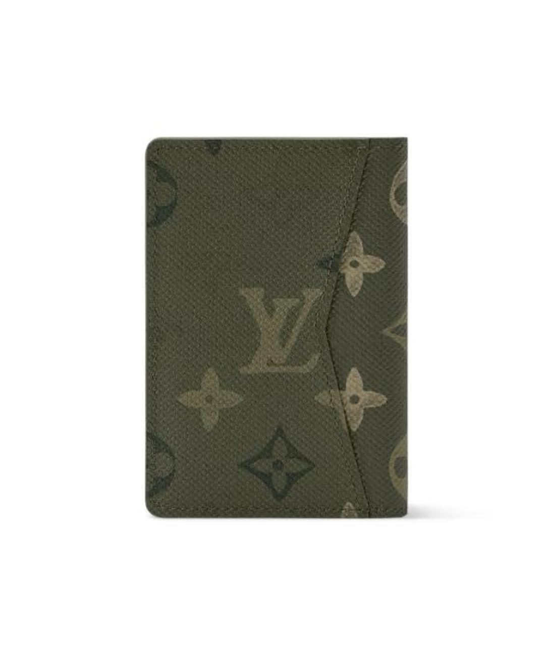 LOUIS VUITTON Хаки кожаный кошелек, фото 4