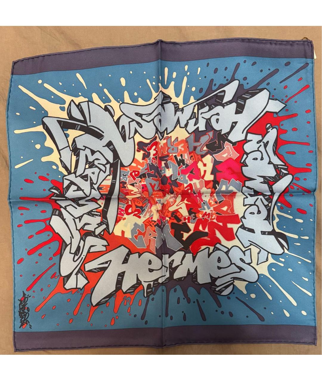 HERMES Синий шелковый платок, фото 5