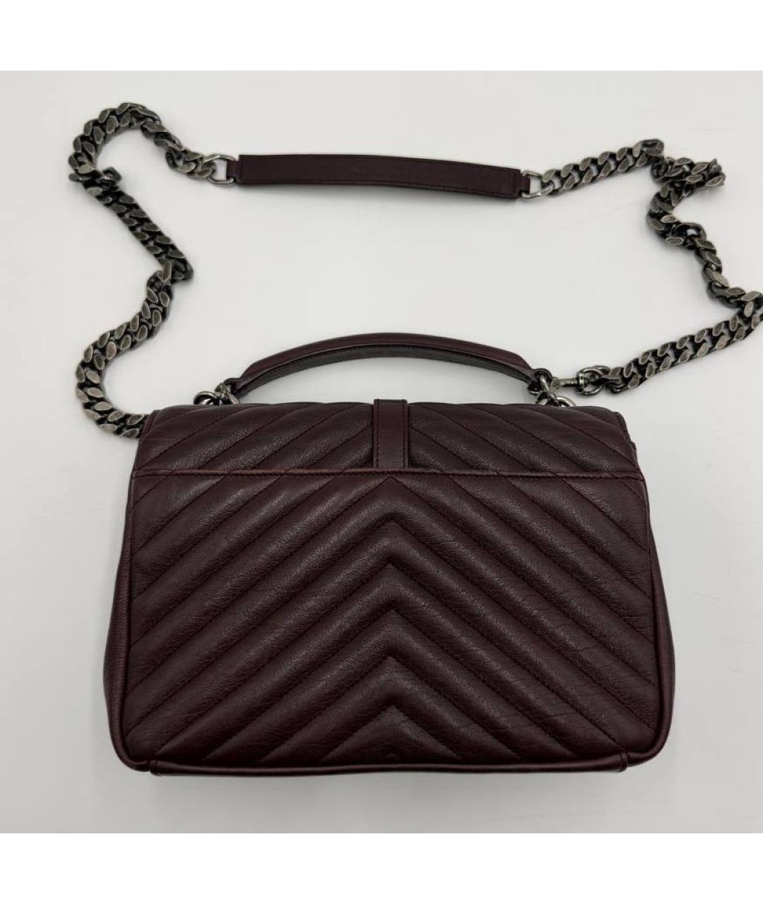 SAINT LAURENT Бордовая кожаная сумка с короткими ручками, фото 6