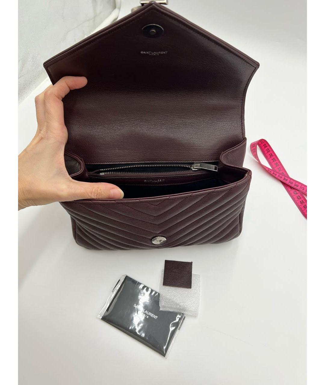 SAINT LAURENT Бордовая кожаная сумка с короткими ручками, фото 3