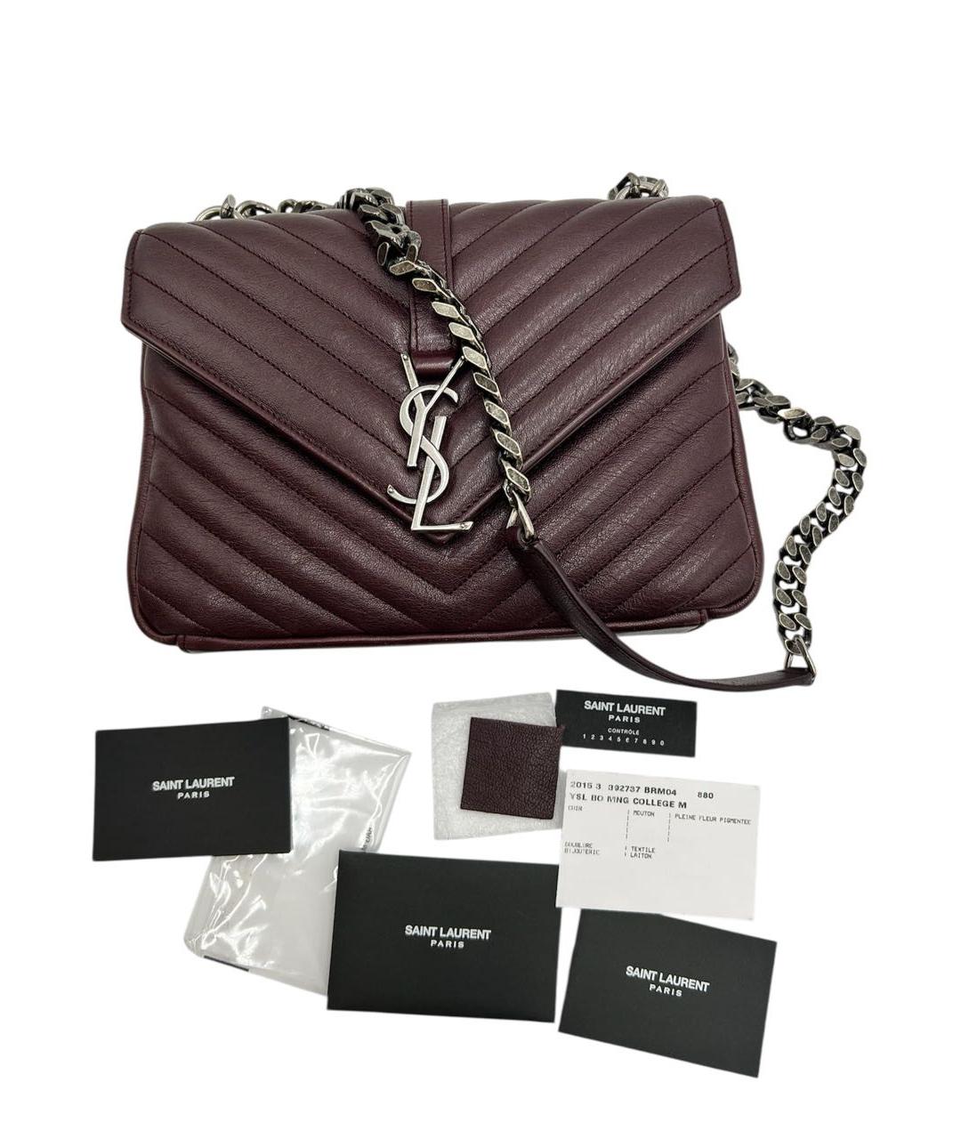 SAINT LAURENT Бордовая кожаная сумка с короткими ручками, фото 9