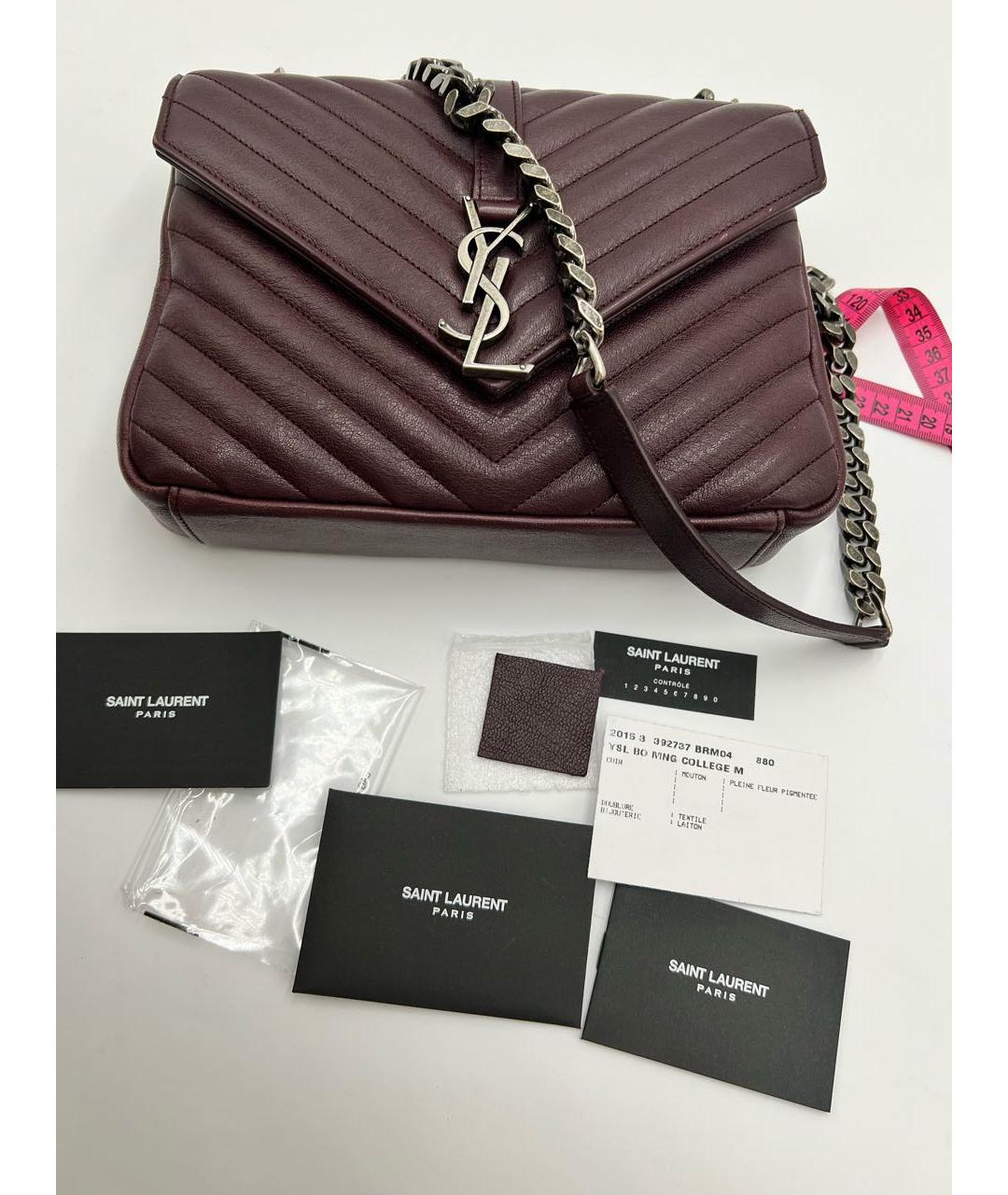 SAINT LAURENT Бордовая кожаная сумка с короткими ручками, фото 2
