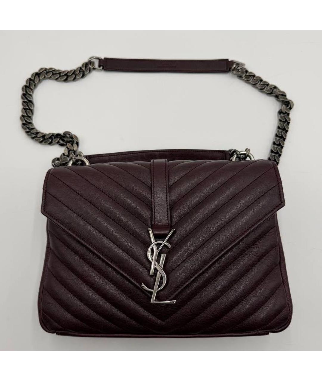 SAINT LAURENT Бордовая кожаная сумка с короткими ручками, фото 4