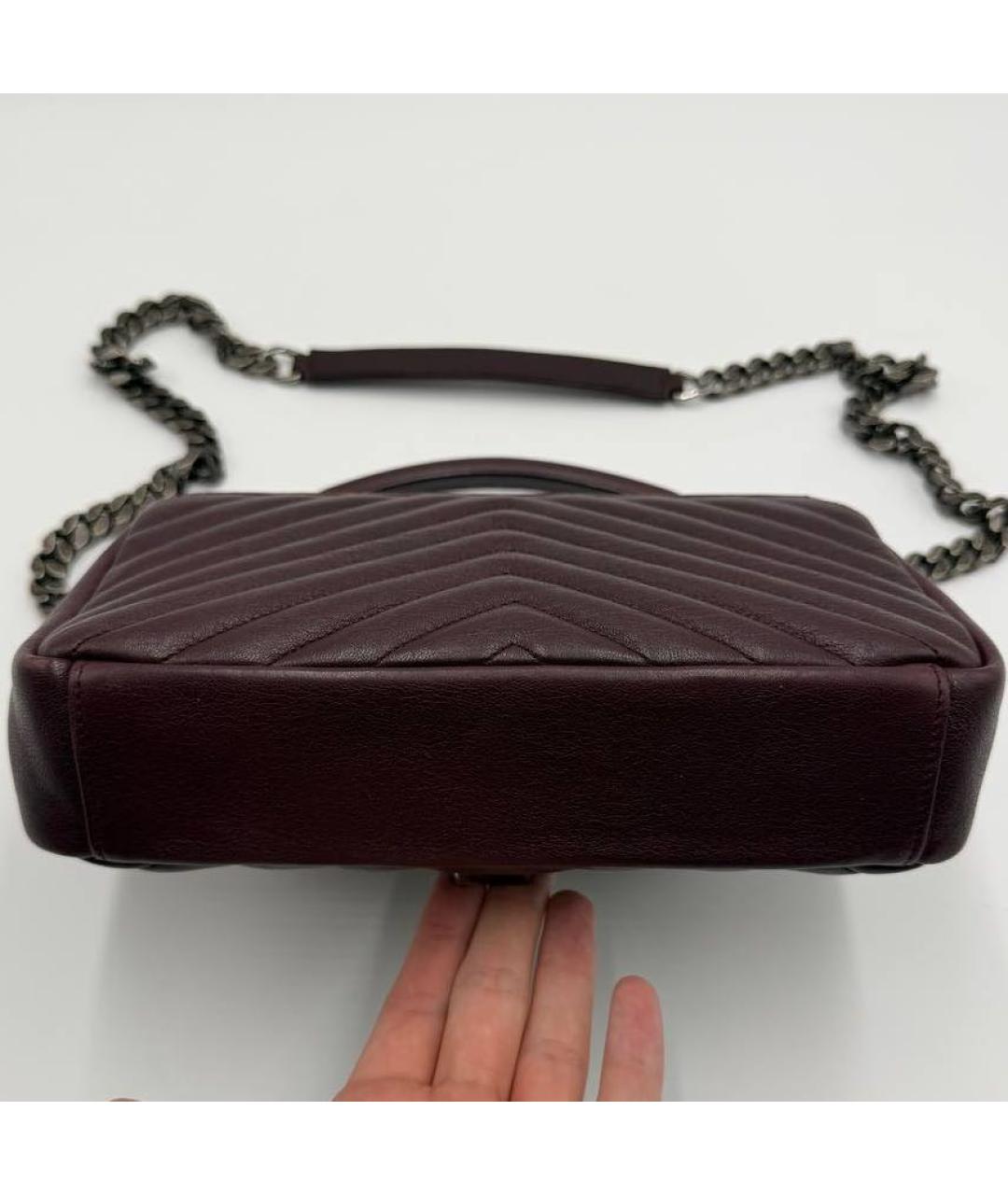 SAINT LAURENT Бордовая кожаная сумка с короткими ручками, фото 5
