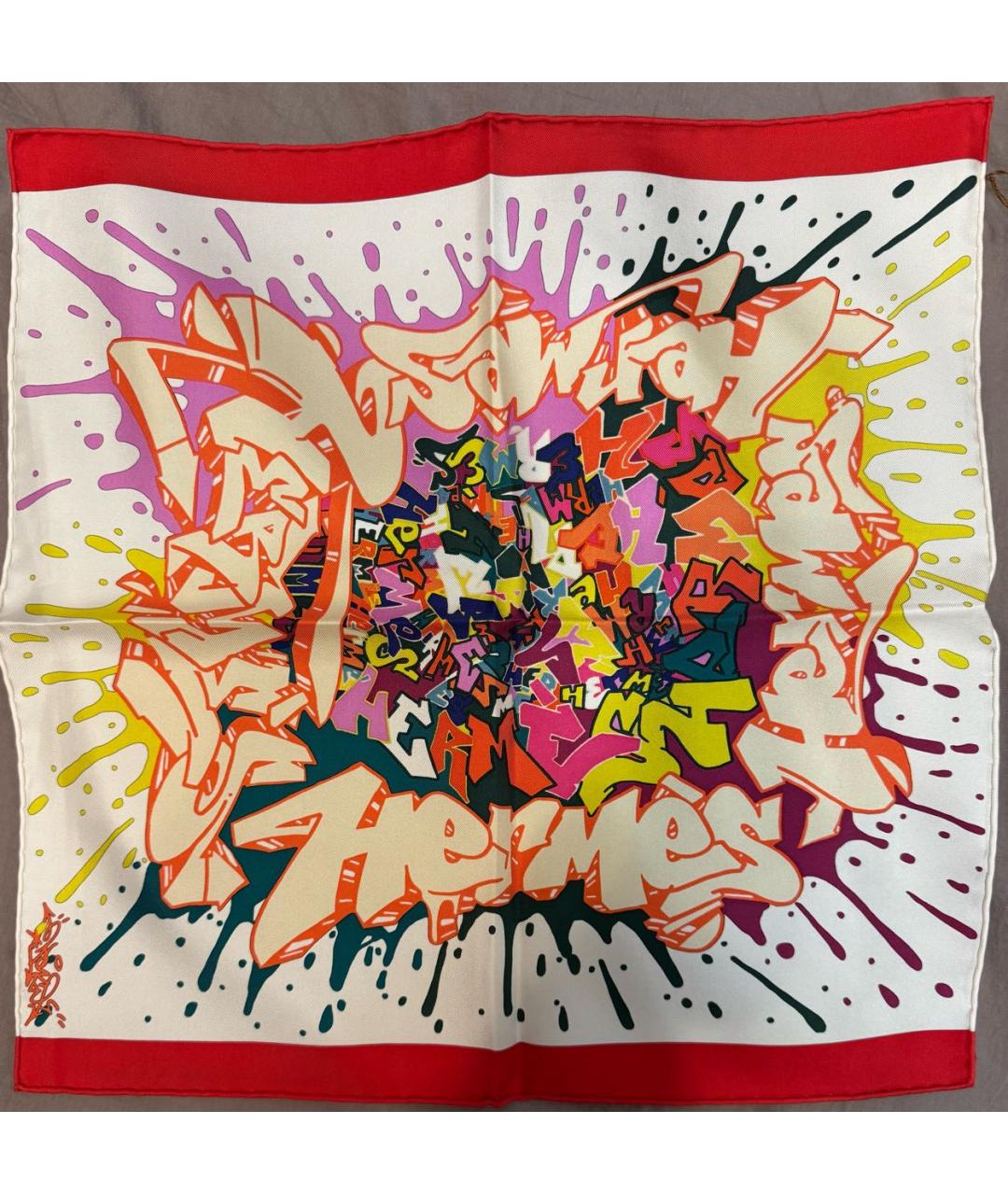 HERMES Красный шелковый платок, фото 4