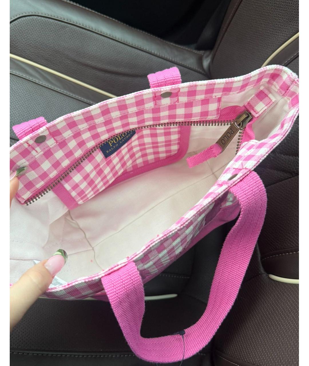 POLO RALPH LAUREN Розовая тканевая сумка тоут, фото 3