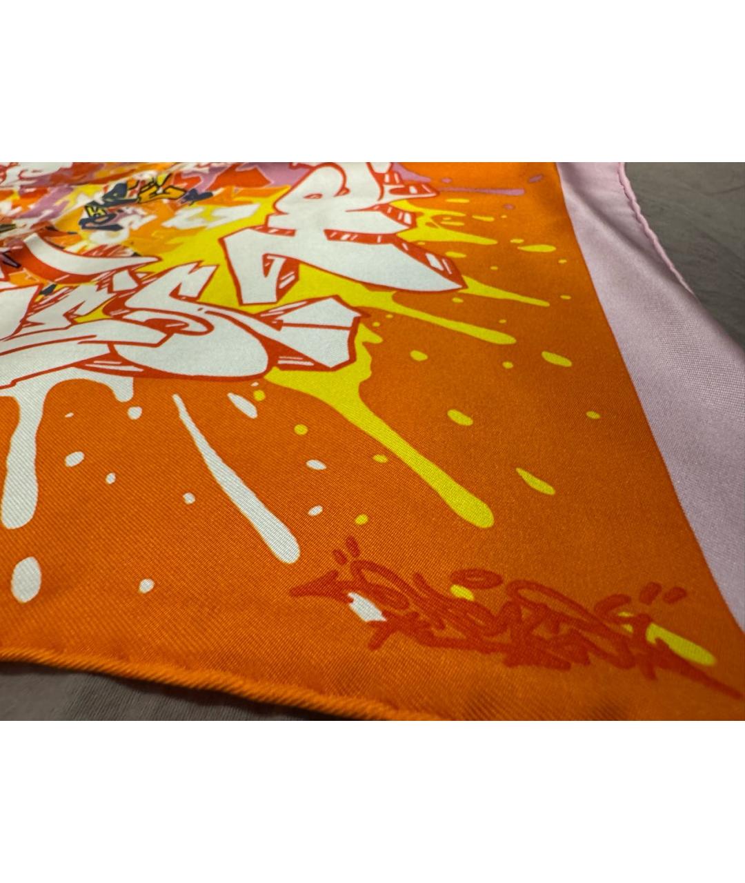 HERMES Оранжевый шелковый платок, фото 3