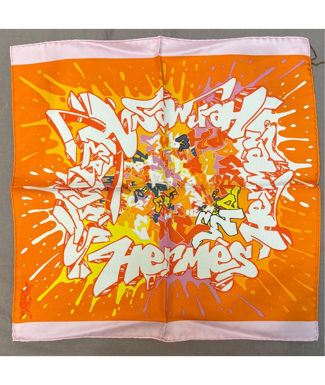 HERMES Оранжевый шелковый платок, фото 5