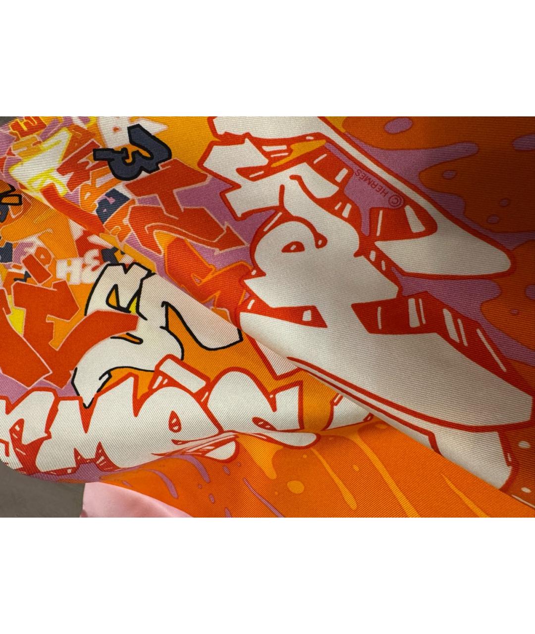 HERMES Оранжевый шелковый платок, фото 4