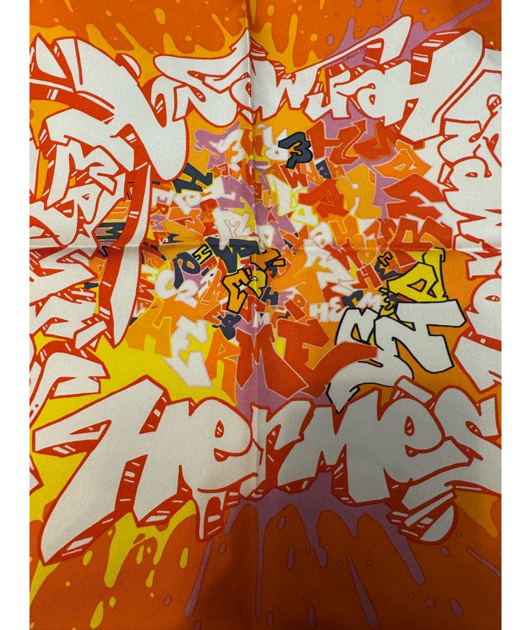 HERMES Оранжевый шелковый платок, фото 2