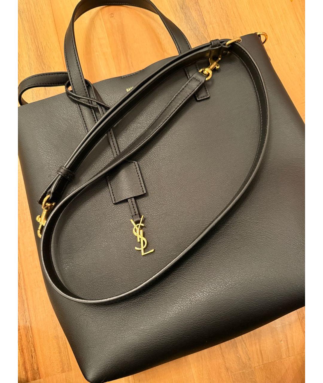 SAINT LAURENT Черная кожаная сумка тоут, фото 8