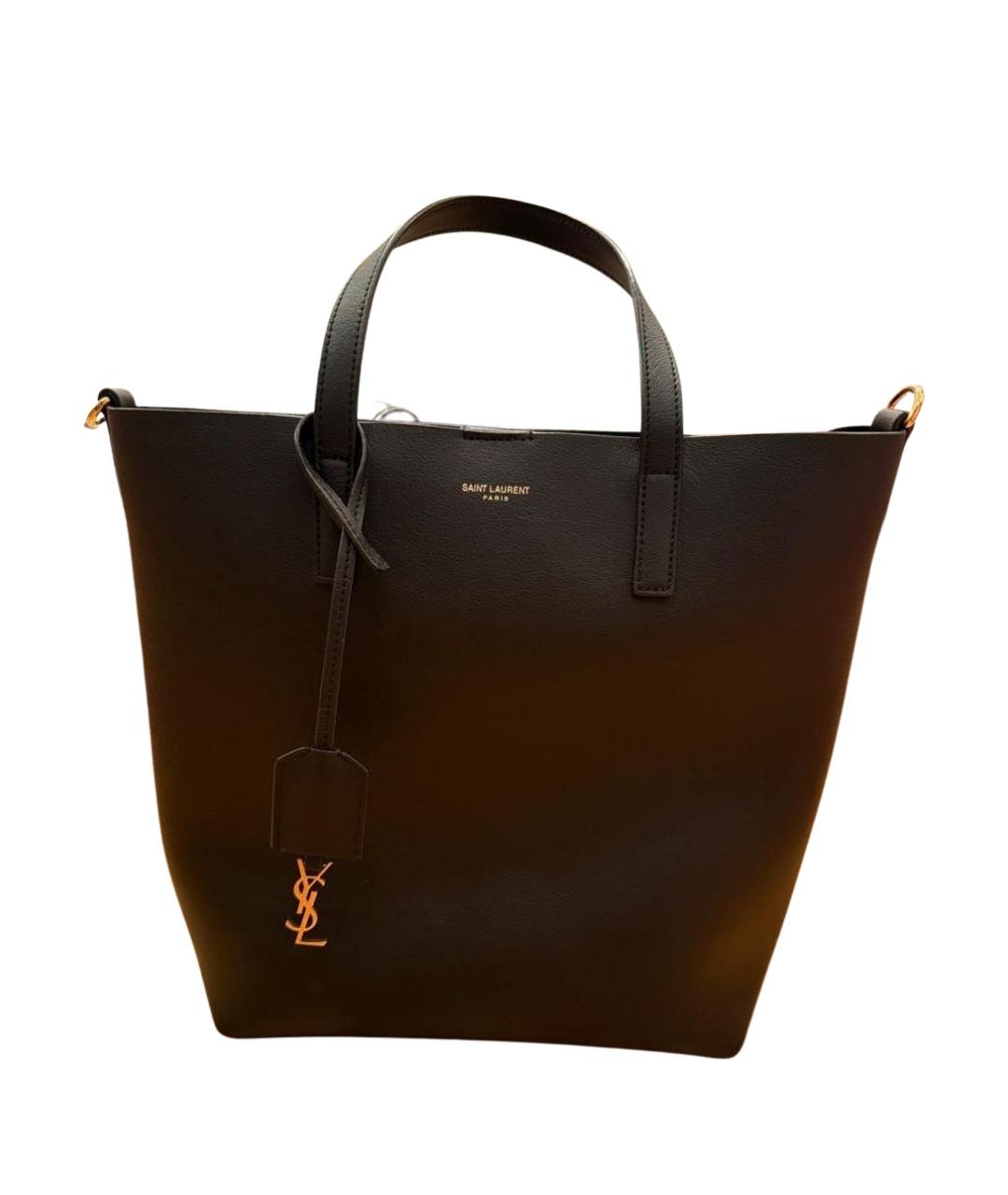 SAINT LAURENT Черная кожаная сумка тоут, фото 1