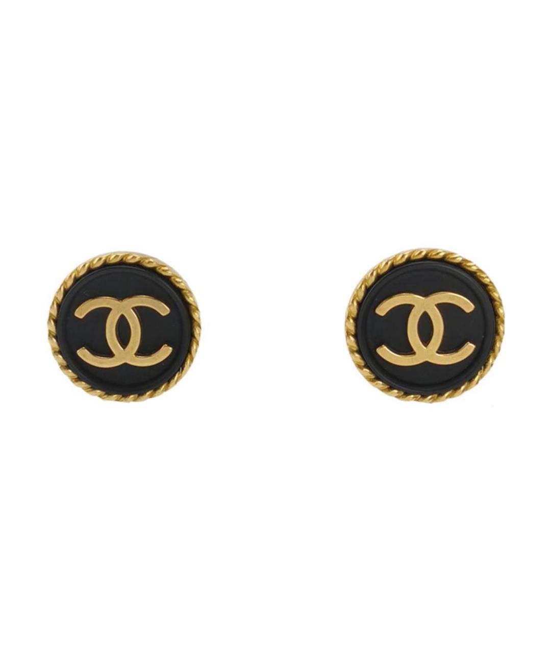 CHANEL Черные позолоченные клипсы, фото 1