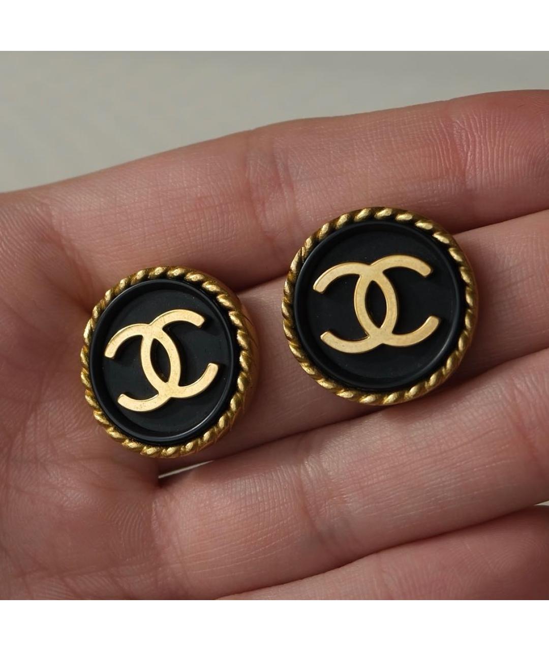 CHANEL Черные позолоченные клипсы, фото 8