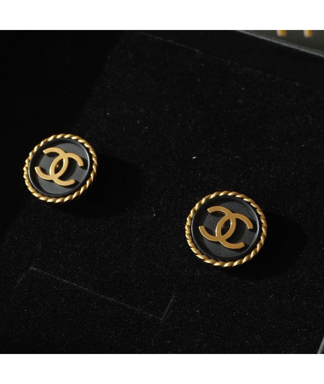 CHANEL Черные позолоченные клипсы, фото 7