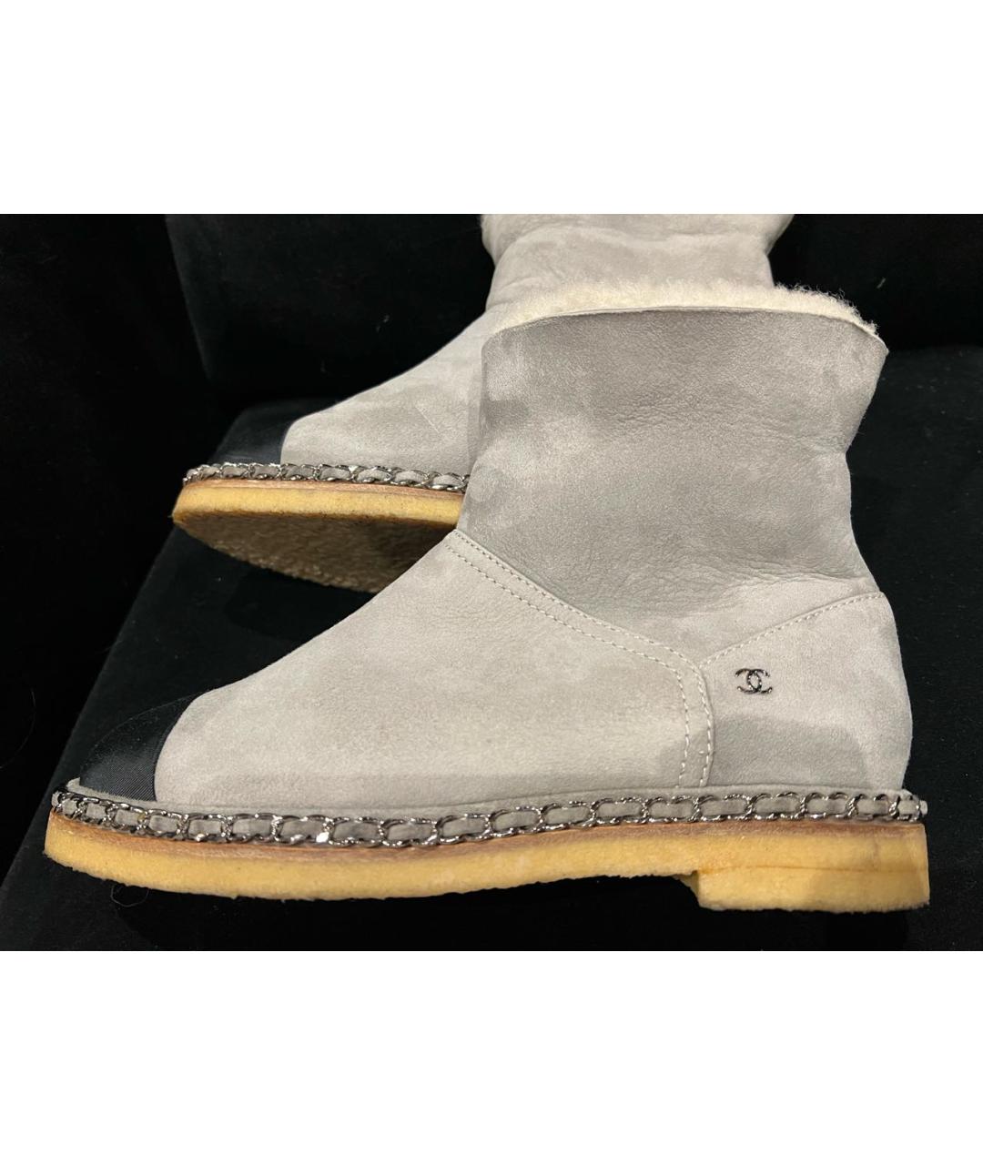 CHANEL Серые замшевые полусапоги, фото 4