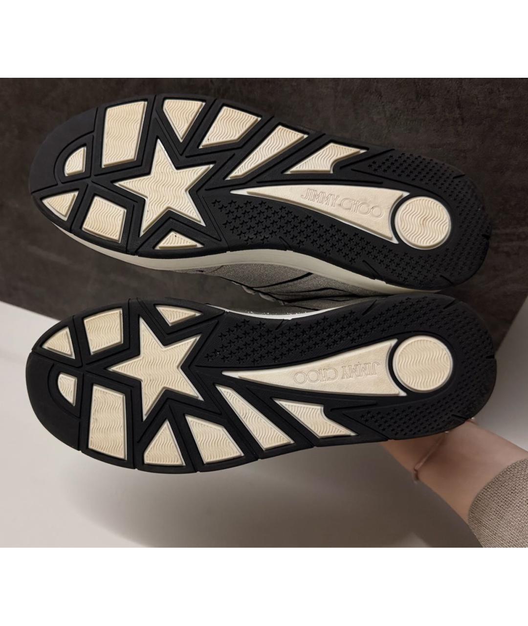 JIMMY CHOO Серебряные кожаные кеды, фото 7