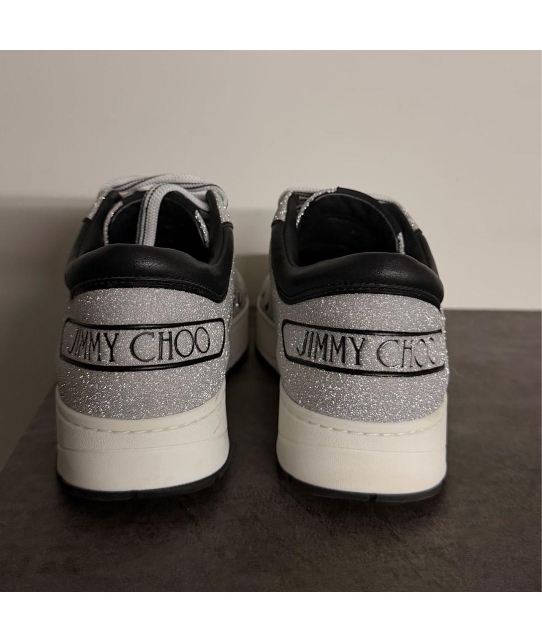 JIMMY CHOO Серебряные кожаные кеды, фото 4