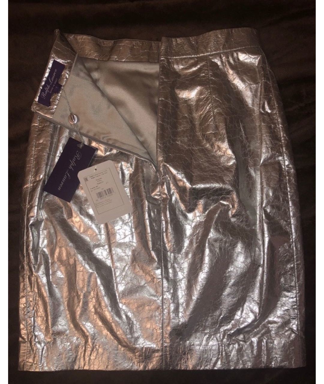 RALPH LAUREN COLLECTION Серебряная кожаная юбка мини, фото 2