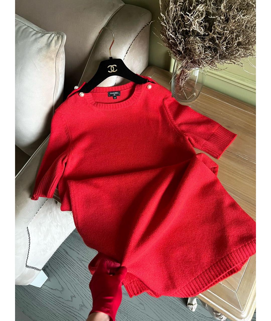 CHANEL Красное кашемировое повседневное платье, фото 4