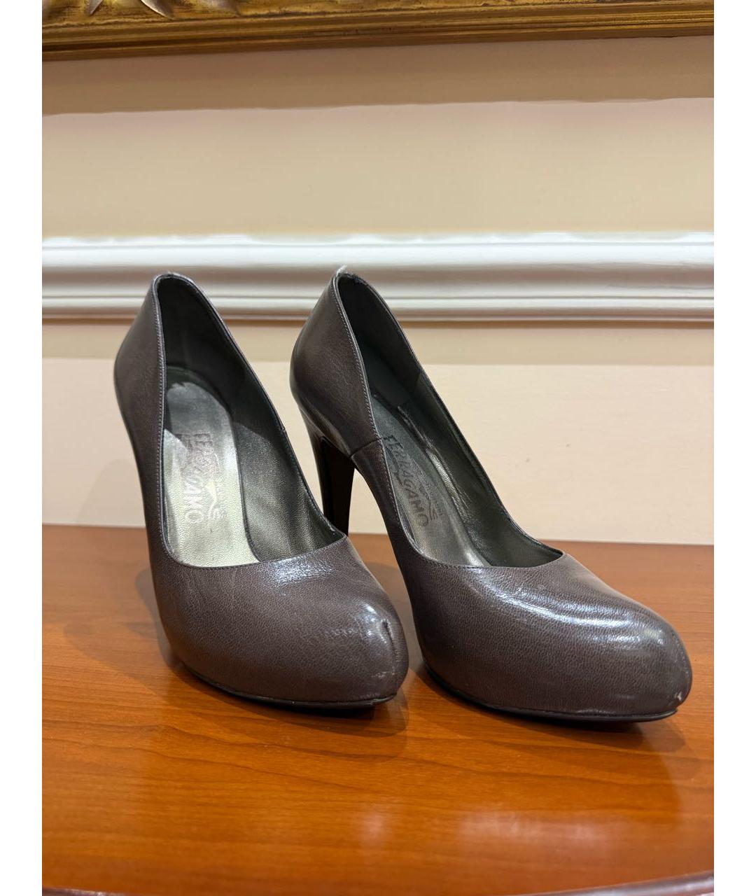 FERRAGAMO Серебряные кожаные туфли, фото 3