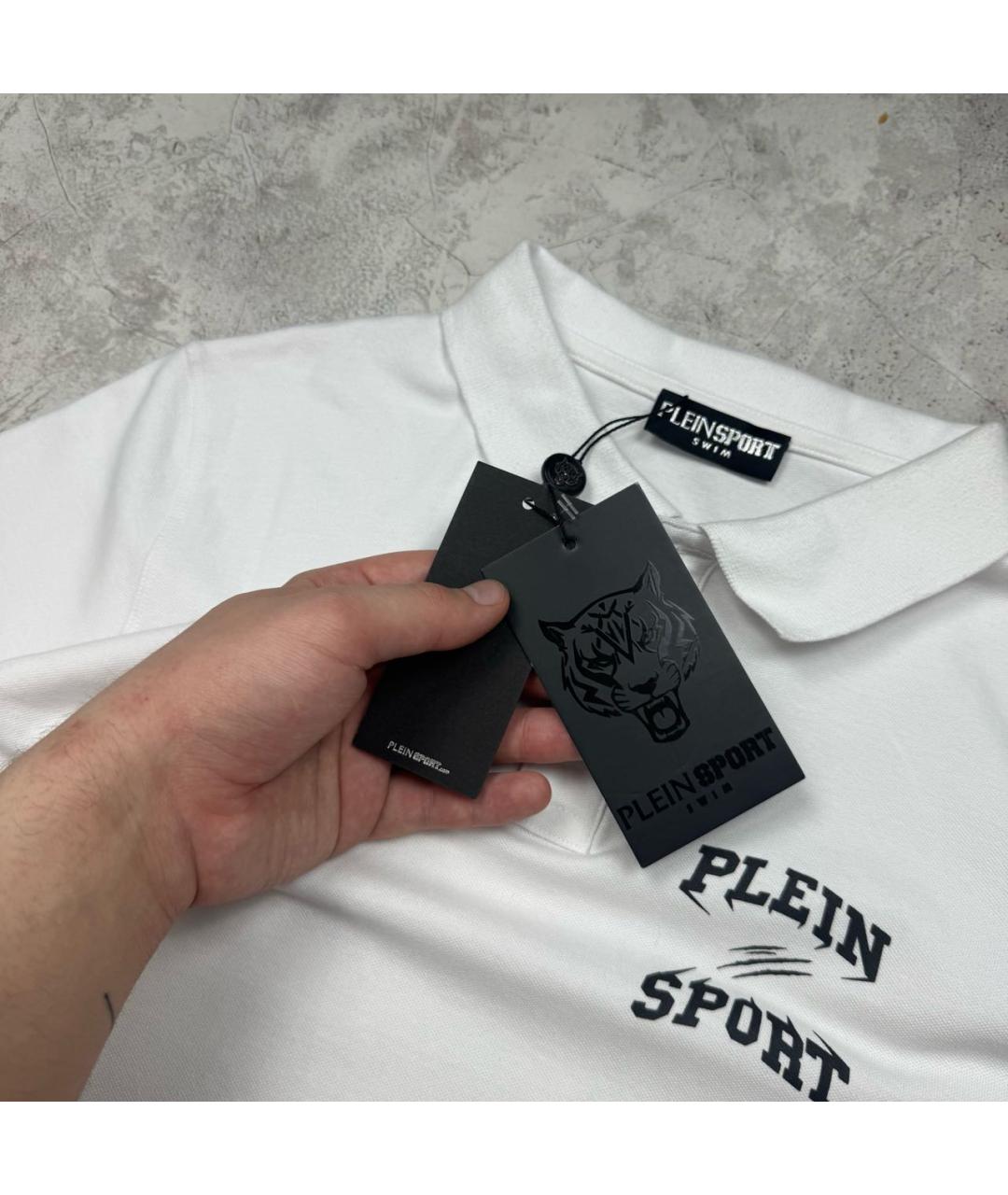 PLEIN SPORT Белое хлопковое поло с коротким рукавом, фото 4