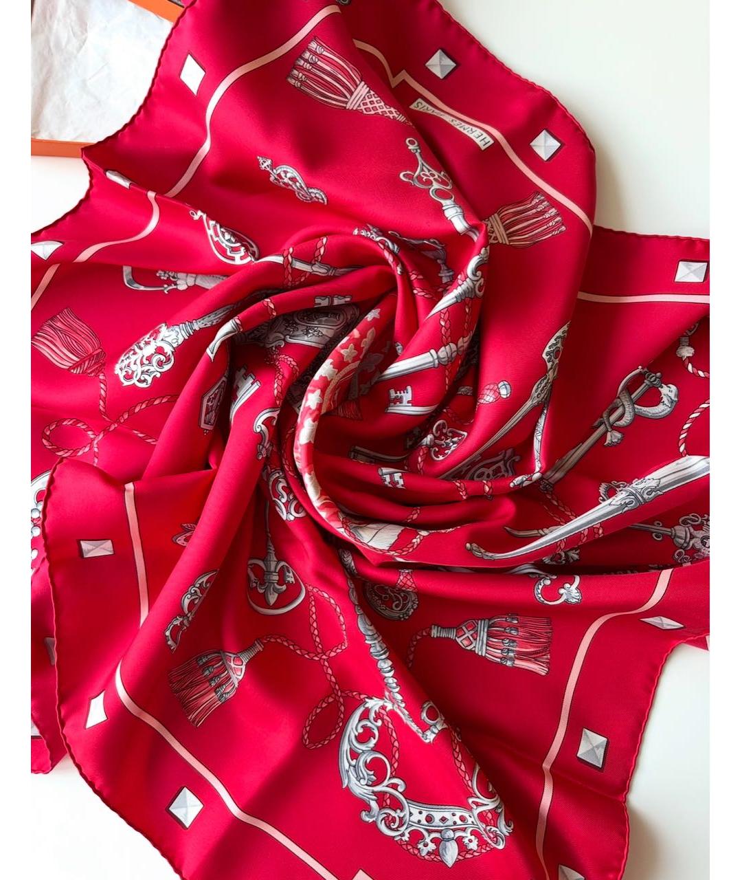 HERMES Бордовый шелковый платок, фото 2