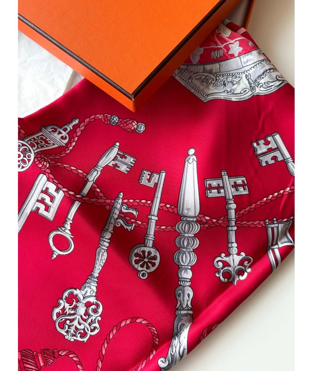 HERMES Бордовый шелковый платок, фото 6