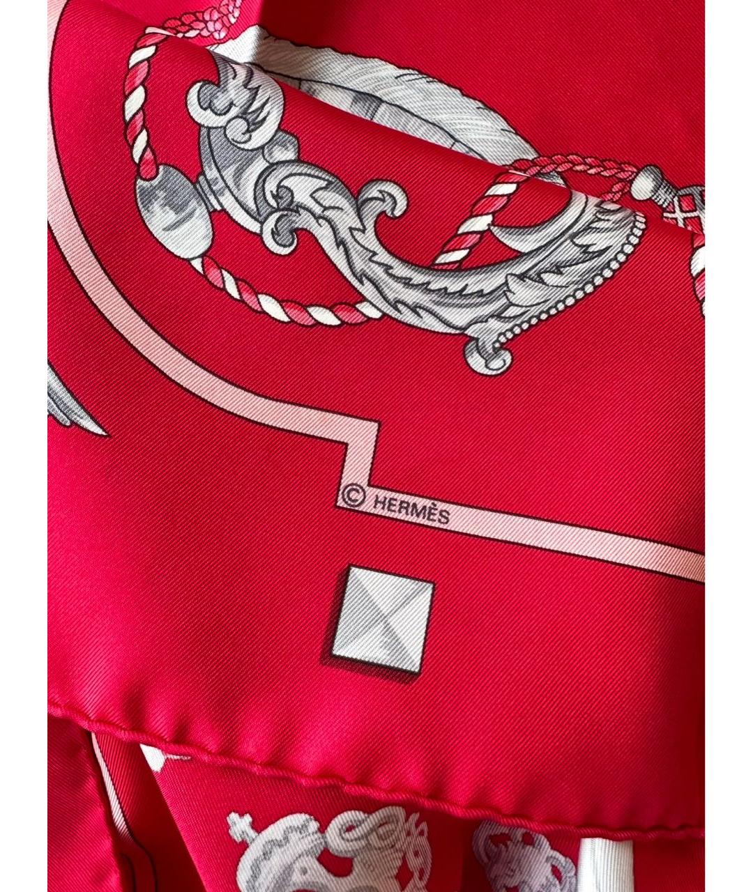 HERMES Бордовый шелковый платок, фото 3