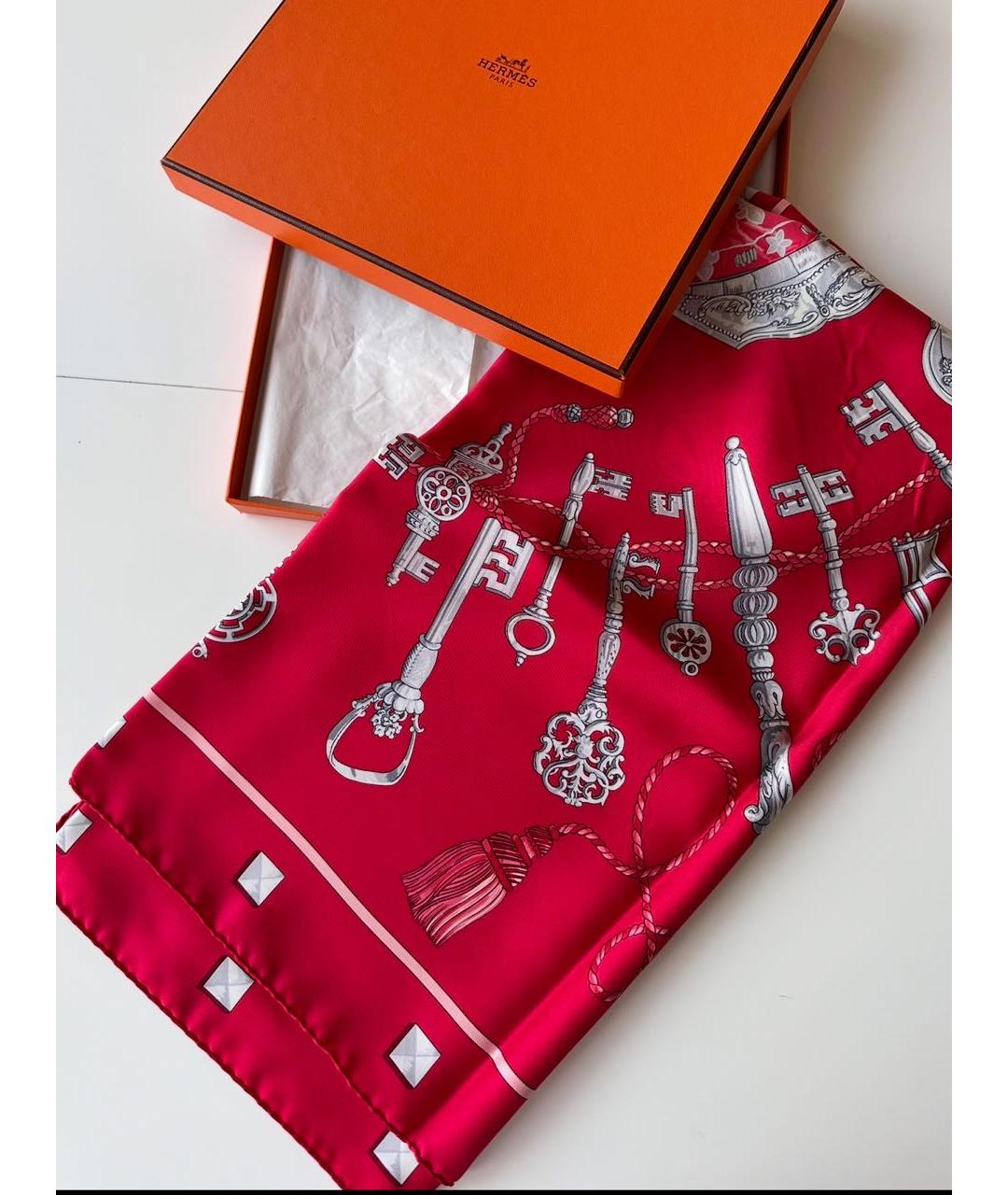 HERMES Бордовый шелковый платок, фото 5
