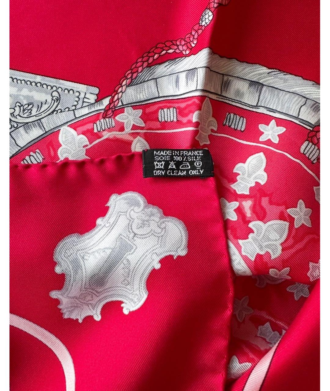 HERMES Бордовый шелковый платок, фото 4