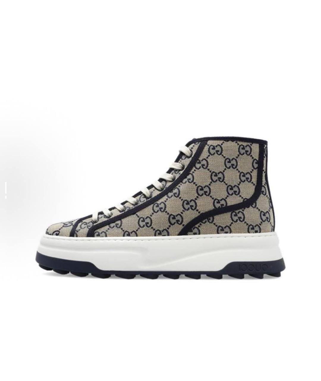 GUCCI Бежевые текстильные высокие кроссовки / кеды, фото 6