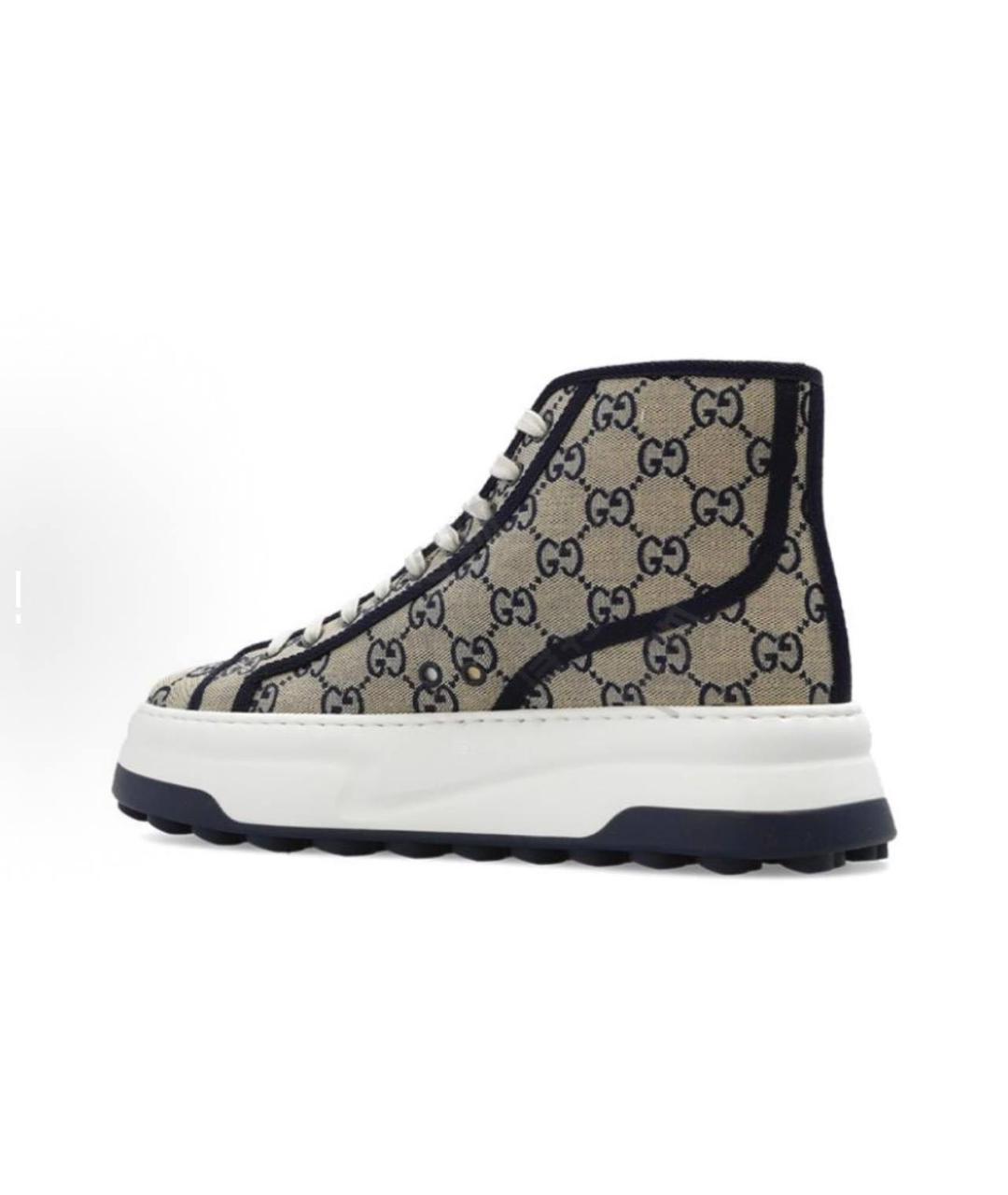 GUCCI Бежевые текстильные высокие кроссовки / кеды, фото 5