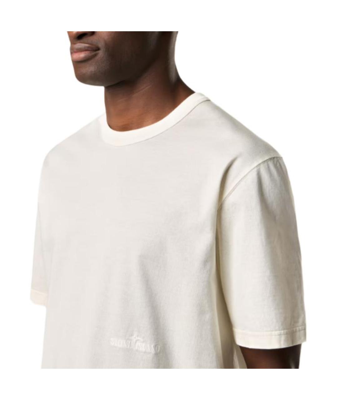 STONE ISLAND Бежевая хлопковая футболка, фото 5