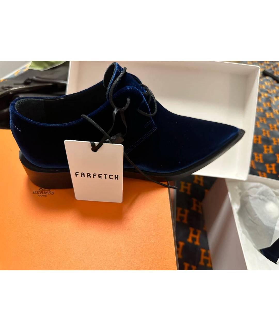 MM6 MAISON MARGIELA Темно-синие бархатные брогги и оксфорды, фото 6