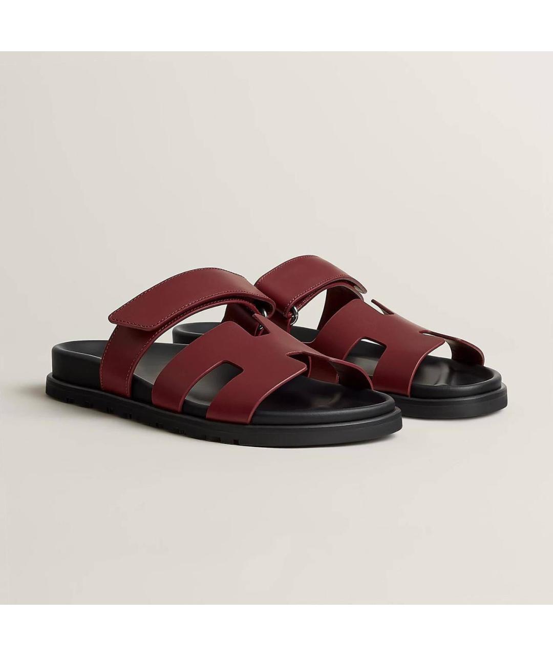 HERMES Бордовые кожаные шлепанцы, фото 7